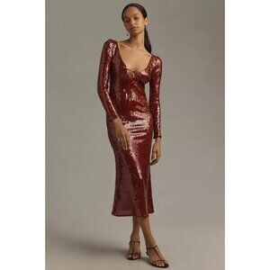 Bardot Verona Long-Sleeve Sequin Slim Midi Dress 8 Burgundy